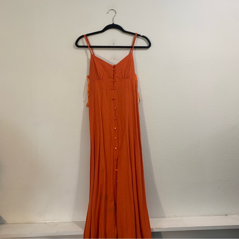Monteau Orange Button-Front Maxi Dress with Spaghetti Straps